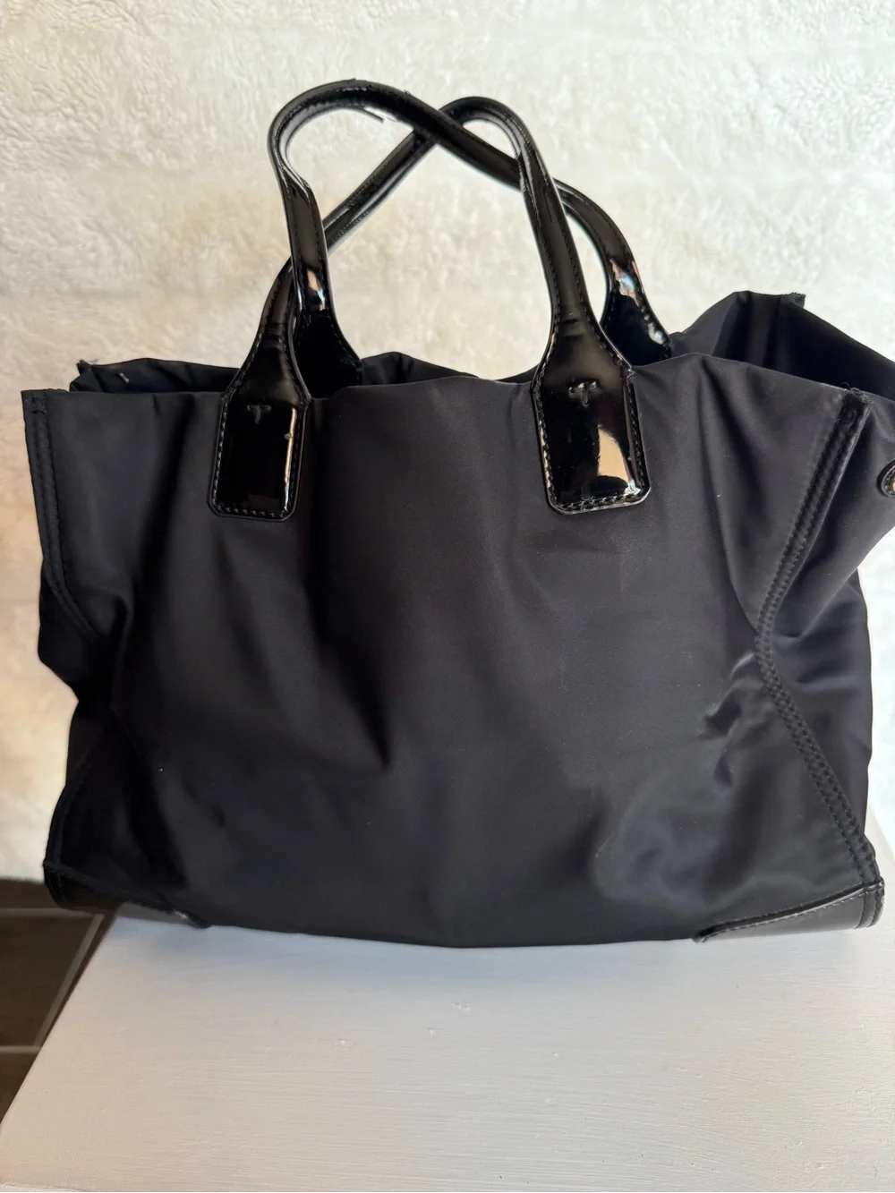 Tory Burch Black Nylon Tote with Glossy Patent Logo